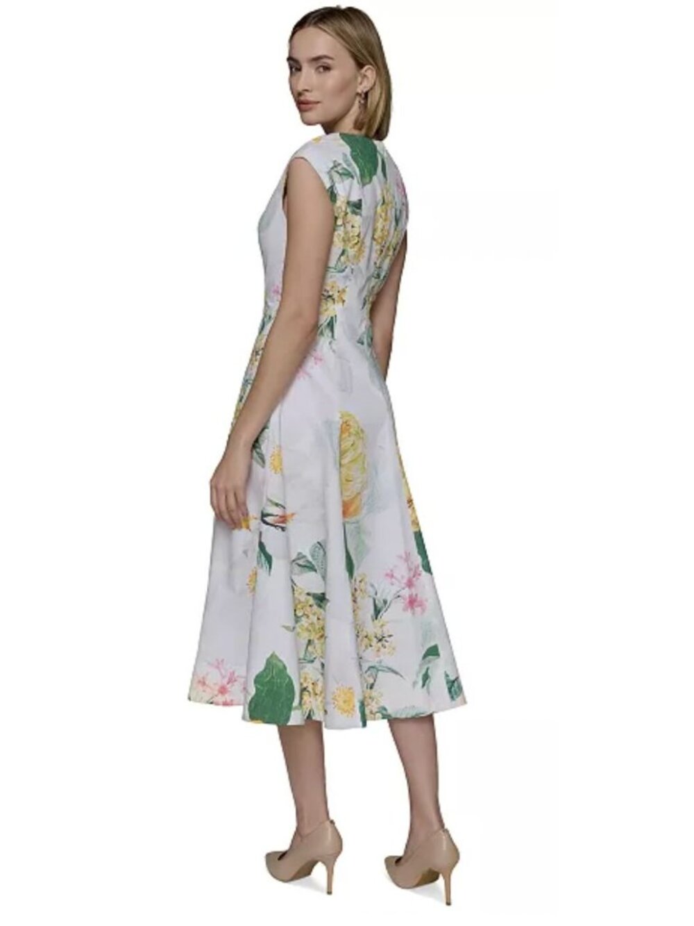 NWT Karl Lagerfeld Paris Petite Allover White Floral Midi Dress Size 6 P [jb] - Picture 2 of 9